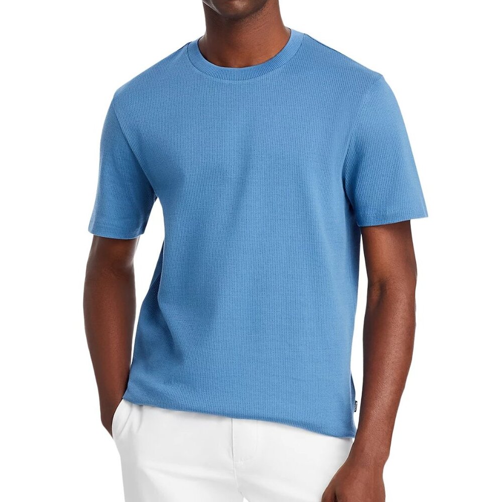 BOSS Mens Size M Light Pastel Blue Tiburt Cotton Knit Crew Neck Tee NWT 98